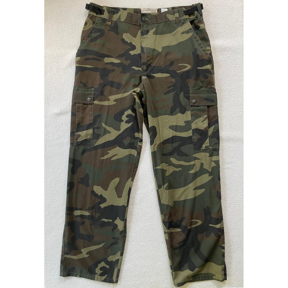 Vintage 90s Northwest Territory Mens Large Cargo Pants Woodland Camo Adj Waist - Picture 1 of 16